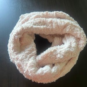 Pink fuzzy infinity scarf